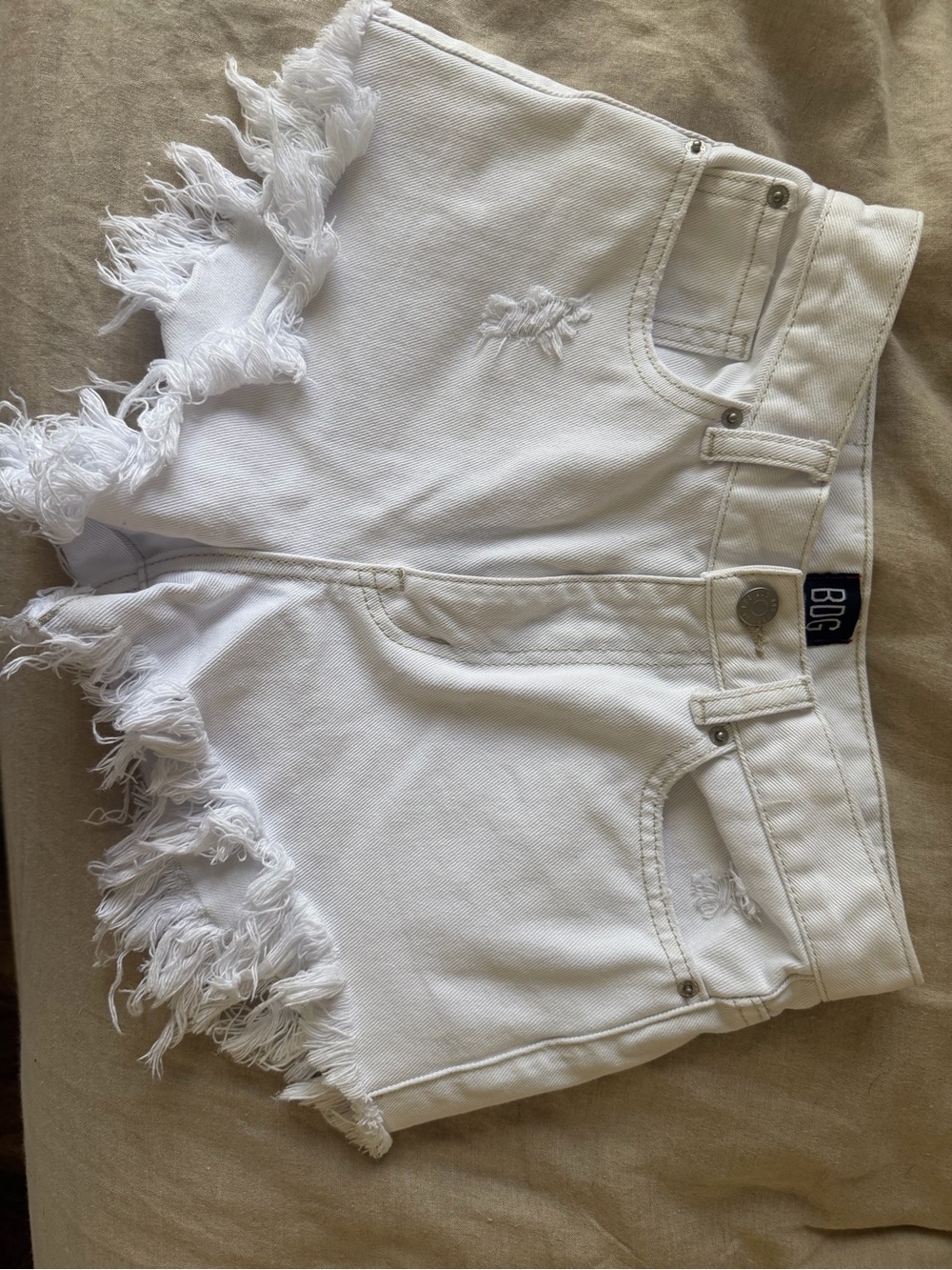BDG White Frayed Hem High-Rise Denim Shorts